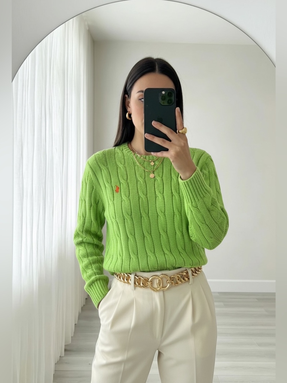 Polo Ralph Lauren Lime Green Cable Knit Sweater Size L